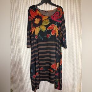 Shana Black Floral and Striped Long Sleeve Dress